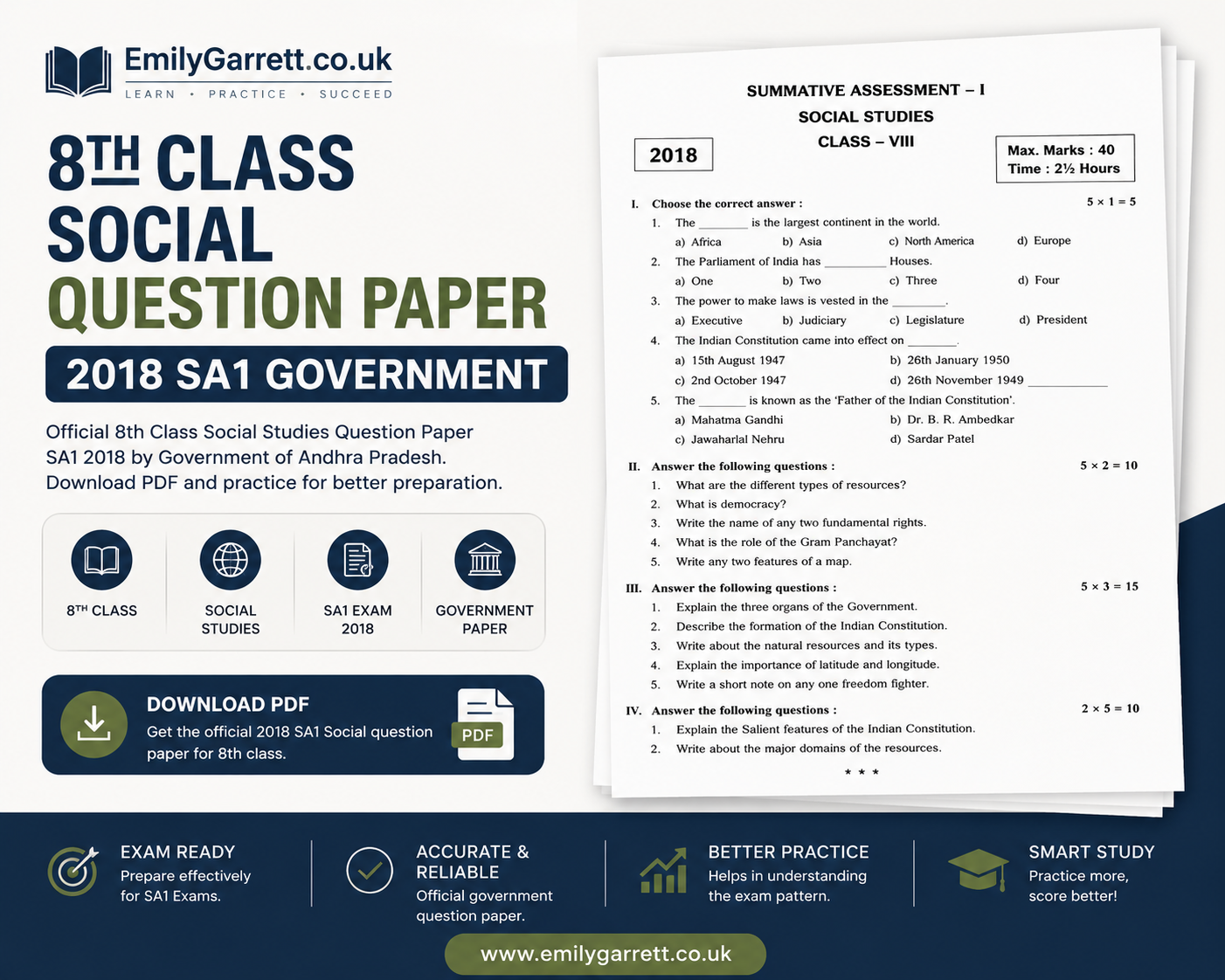8th class social question paper 2018 sa1 government